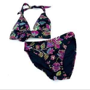 New Victoria Secret Bikini Size Small XS Halter Top Black Blue Purple Paisley
